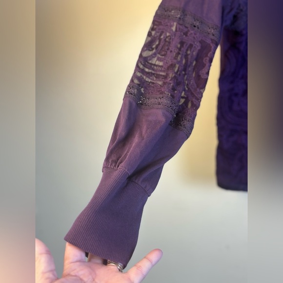 Anthropologie Tiny Purple Lace Mixed Media Long Sleeve Blouse Top Size Large - Picture 6 of 7